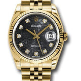 Rolex Yellow Gold Datejust 36 Watch - Fluted Bezel - Black Jubilee Diamond Dial - Jubilee Bracelet - 116238 bkjdj