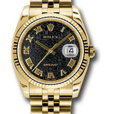 Rolex Yellow Gold Datejust 36 Watch - Fluted Bezel - Black Jubilee Roman Dial - Jubilee Bracelet - 116238 bkjrj