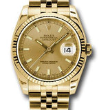 Rolex Yellow Gold Datejust 36 Watch - Fluted Bezel - Champagne Index Dial - Jubilee Bracelet - 116238 chsj