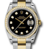 Rolex Steel and Yellow Gold Rolesor Datejust 36 Watch - 52 Diamond Bezel - Black Diamond Dial - Oyster Bracelet - 116243 bkdo