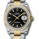 Rolex Steel and Yellow Gold Rolesor Datejust 36 Watch - 52 Diamond Bezel - Black Index Dial - Oyster Bracelet - 116243 bkio