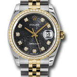 Rolex Steel and Yellow Gold Rolesor Datejust 36 Watch - 52 Brilliant-Cut Diamond Bezel - Black Jubilee Diamond Dial - Jubilee Bracelet - 116243 bkjdj