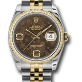 Rolex Steel and Yellow Gold Rolesor Datejust 36 Watch - 52 Brilliant-Cut Diamond Bezel - Brown Floral Arabic Dial - Jubilee Bracelet - 116243 brfaj