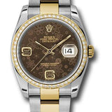 Rolex Steel and Yellow Gold Rolesor Datejust 36 Watch - 52 Diamond Bezel - Brown Floral Arabic Dial - Oyster Bracelet - 116243  brfao