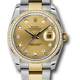 Rolex Steel and Yellow Gold Rolesor Datejust 36 Watch - 52 Diamond Bezel - Champagne Diamond Dial - Oyster Bracelet - 116243 chdo