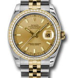 Rolex Steel and Yellow Gold Rolesor Datejust 36 Watch - 52 Brilliant-Cut Diamond Bezel - Champagne Index Dial - Jubilee Bracelet - 116243 chij