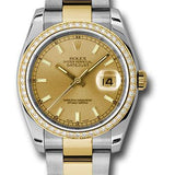 Rolex Steel and Yellow Gold Rolesor Datejust 36 Watch - 52 Diamond Bezel - Champagne Index Dial - Oyster Bracelet - 116243 chio