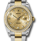 Rolex Steel and Yellow Gold Rolesor Datejust 36 Watch - 52 Diamond Bezel - Champagne Jubilee Diamond Dial - Oyster Bracelet - 116243 chjdo