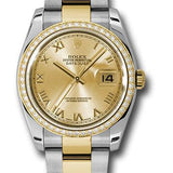 Rolex Steel and Yellow Gold Rolesor Datejust 36 Watch - 52 Diamond Bezel - Champagne Roman Dial - Oyster Bracelet - 116243 chro