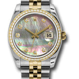 Rolex Steel and Yellow Gold Rolesor Datejust 36 Watch - 52 Brilliant-Cut Diamond Bezel - Dark Mother-Of-Pearl Diamond Dial - Jubilee Bracelet - 116243 dkmdj