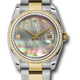 Rolex Steel and Yellow Gold Rolesor Datejust 36 Watch - 52 Diamond Bezel - Dark Mother-Of-Pearl Diamond Dial - Oyster Bracelet - 116243 dkmdo