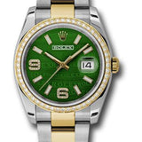 Rolex Steel and Yellow Gold Rolesor Datejust 36 Watch - 52 Diamond Bezel - Green Wave Diamond Arabic 6 And 9 Dial - Oyster Bracelet - 116243 gwdao