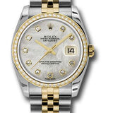 Rolex Steel and Yellow Gold Rolesor Datejust 36 Watch - 52 Brilliant-Cut Diamond Bezel - Mother-Of-Pearl Diamond Dial - Jubilee Bracelet - 116243 mdj