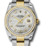 Rolex Steel and Yellow Gold Rolesor Datejust 36 Watch - 52 Diamond Bezel - Mother-Of-Pearl Diamond Dial - Oyster Bracelet - 116243 mdo