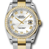 Rolex Steel and Yellow Gold Rolesor Datejust 36 Watch - 52 Diamond Bezel - Mother-Of-Pearl Roman Dial - Oyster Bracelet - 116243 mro