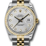 Rolex Steel and Yellow Gold Rolesor Datejust 36 Watch - 52 Brilliant-Cut Diamond Bezel - Silver Diamond Dial - Jubilee Bracelet - 116243 sdj