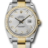 Rolex Steel and Yellow Gold Rolesor Datejust 36 Watch - 52 Diamond Bezel - Silver Diamond Dial - Oyster Bracelet - 116243 sdo