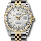 Rolex Steel and Yellow Gold Rolesor Datejust 36 Watch - 52 Brilliant-Cut Diamond Bezel - Silver Index Dial - Jubilee Bracelet - 116243 sij