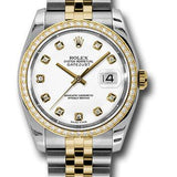 Rolex Steel and Yellow Gold Rolesor Datejust 36 Watch - 52 Brilliant-Cut Diamond Bezel - White Diamond Dial - Jubilee Bracelet - 116243 wdj