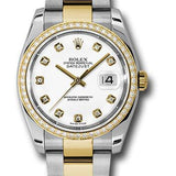 Rolex Steel and Yellow Gold Rolesor Datejust 36 Watch - 52 Diamond Bezel - White Diamond Dial - Oyster Bracelet - 116243 wdo