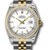 Rolex Steel and Yellow Gold Rolesor Datejust 36 Watch - 52 Brilliant-Cut Diamond Bezel - White Index Dial - Jubilee Bracelet - 116243 wij