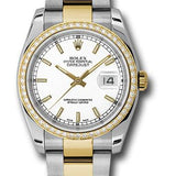 Rolex Steel and Yellow Gold Rolesor Datejust 36 Watch - 52 Diamond Bezel - White Index Dial - Oyster Bracelet - 116243 wio