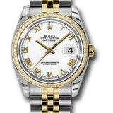 Rolex Steel and Yellow Gold Rolesor Datejust 36 Watch - 52 Brilliant-Cut Diamond Bezel - White Roman Dial - Jubilee Bracelet - 116243 wrj