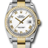 Rolex Steel and Yellow Gold Rolesor Datejust 36 Watch - 52 Diamond Bezel - White Roman Dial - Oyster Bracelet - 116243 wro