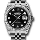 Rolex Steel and White Gold Datejust 36 Watch - 52 Diamond Bezel - Black Diamond Dial - Jubilee Bracelet - 116244 bkdj