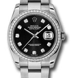 Rolex Steel and White Gold Datejust 36 Watch - 52 Diamond Bezel - Black Diamond Dial - Oyster Bracelet - 116244 bkdo