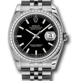 Rolex Steel and White Gold Datejust 36 Watch - 52 Diamond Bezel - Black Index Dial - Jubilee Bracelet - 116244 bkij