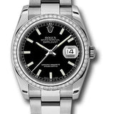 Rolex Steel and White Gold Datejust 36 Watch - 52 Diamond Bezel - Black Index Dial - Oyster Bracelet - 116244 bkio