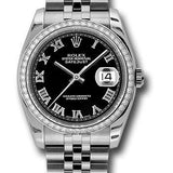 Rolex Steel and White Gold Datejust 36 Watch - 52 Diamond Bezel - Black Roman Dial - Jubilee Bracelet - 116244 bkrj