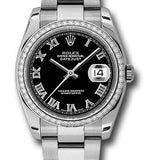 Rolex Steel and White Gold Datejust 36 Watch - 52 Diamond Bezel - Black Roman Dial - Oyster Bracelet - 116244 bkro