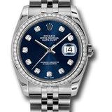 Rolex Steel and White Gold Datejust 36 Watch - 52 Diamond Bezel - Blue Diamond Dial - Jubilee Bracelet - 116244 bldj