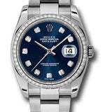 Rolex Steel and White Gold Datejust 36 Watch - 52 Diamond Bezel - Blue Diamond Dial - Oyster Bracelet - 116244 bldo