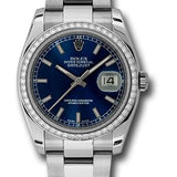 Rolex Steel and White Gold Datejust 36 Watch - 52 Diamond Bezel - Blue Index Dial - Oyster Bracelet - 116244 blio