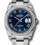 Rolex Steel and White Gold Datejust 36 Watch - 52 Diamond Bezel - Blue Roman Dial - Oyster Bracelet - 116244 blro