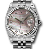 Rolex Steel and White Gold Datejust 36 Watch - 52 Diamond Bezel - Dark Mother-Of-Pearl Diamond Dial - Jubilee Bracelet - 116244 dkmdj