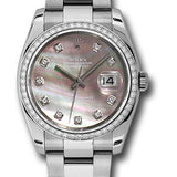 Rolex Steel and White Gold Datejust 36 Watch - 52 Diamond Bezel - Dark Mother-Of-Pearl Diamond Dial - Oyster Bracelet - 116244 dkmdo