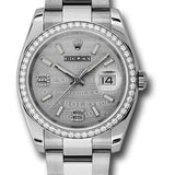 Rolex Steel and White Gold Datejust 36 Watch - 52 Diamond Bezel - Silver Wave Diamond 6 And 9 Arabic Dial - Oyster Bracelet - 116244  swdao