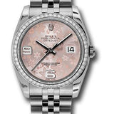 Rolex Steel and White Gold Datejust 36 Watch - 52 Diamond Bezel - Pink Floral Arabic Dial - Jubilee Bracelet - 116244  pfaj