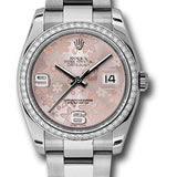 Rolex Steel and White Gold Datejust 36 Watch - 52 Diamond Bezel - Pink Floral Arabic Dial - Oyster Bracelet - 116244  pfao