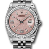 Rolex Steel and White Gold Datejust 36 Watch - 52 Diamond Bezel - Pink Wave Diamond 6 And 9 Arabic Dial - Jubilee Bracelet - 116244  pwdaj