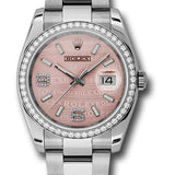 Rolex Steel and White Gold Datejust 36 Watch - 52 Diamond Bezel - Pink Wave Diamond 6 And 9 Arabic Dial - Oyster Bracelet - 116244  pwdao