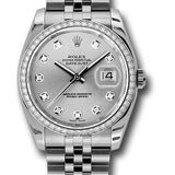 Rolex Steel and White Gold Datejust 36 Watch - 52 Diamond Bezel - Silver Diamond Dial - Jubilee Bracelet - 116244 sdj