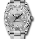 Rolex Steel and White Gold Datejust 36 Watch - 52 Diamond Bezel - Silver Diamond Dial - Oyster Bracelet - 116244 sdo