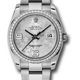 Rolex Steel and White Gold Datejust 36 Watch - 52 Diamond Bezel - Silver Floral Arabic Dial - Oyster Bracelet - 116244  sfao