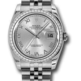 Rolex Steel and White Gold Datejust 36 Watch - 52 Diamond Bezel - Silver Roman Dial - Jubilee Bracelet - 116244 srj