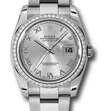 Rolex Steel and White Gold Datejust 36 Watch - 52 Diamond Bezel - Silver Roman Dial - Oyster Bracelet - 116244 sro